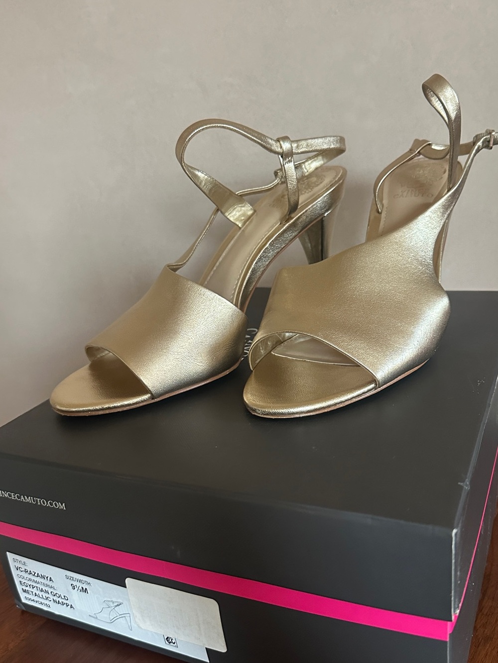 Vince Camuto Egyptian Gold Sling/Peep Toe Nappa Heels 9.5 M